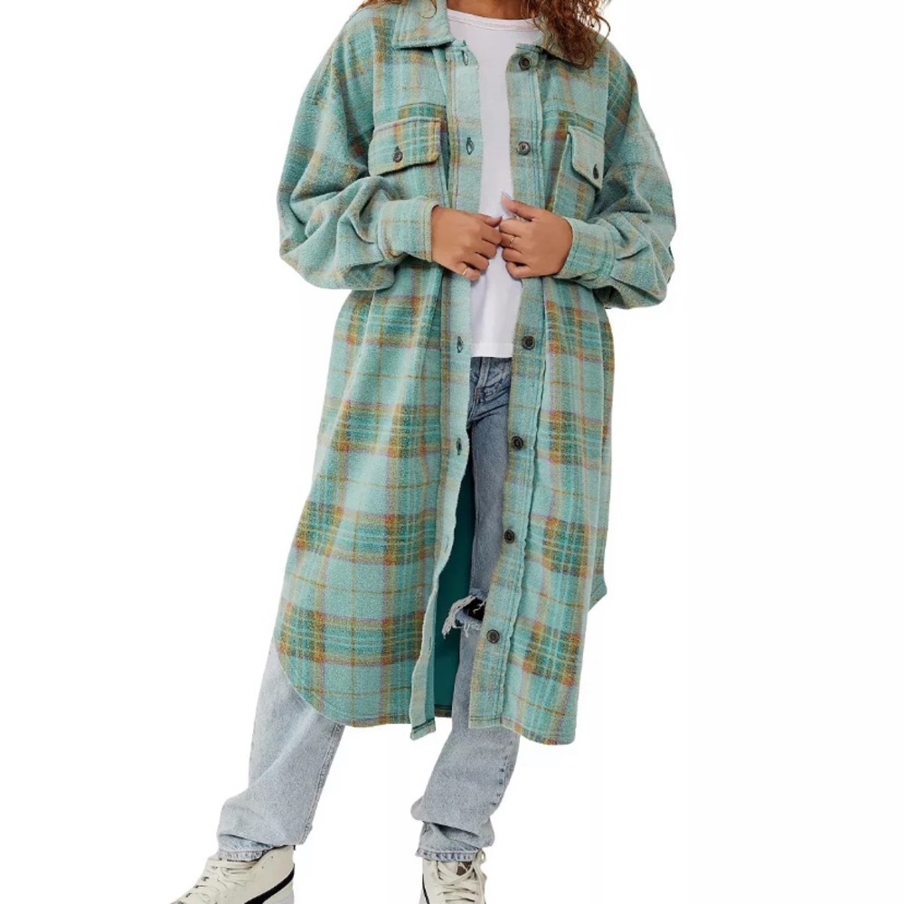 Free People Plaid  Long Ruby Jacket Large NEW